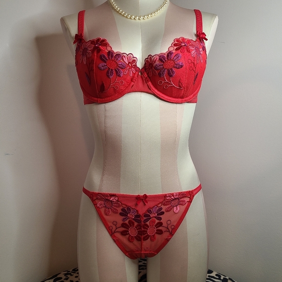 New Vintage Victoria's Secret Crazy Daisy Bra/ Panty Set 34C/sm 🌸 - Picture 2 of 11